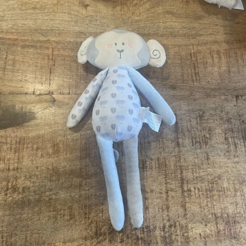 Saro Kalencom Plush Long Legs Monkey Baby Infant Rattle Toy Blue Lovey 12